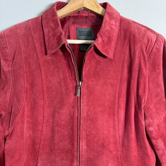 Uniform John Paul Richard 100% Leather Suede Full Zip Jacket Women's Medium Red - Picture 4 of 11